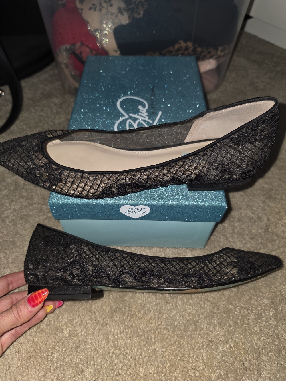 Betsey Johnson Black Lace Pointed Ballet Flats.  sz 10 gothic wedding shoe